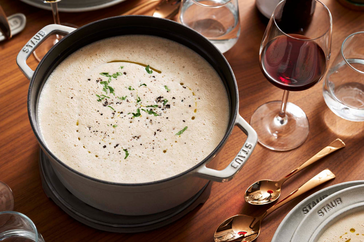 Staub Cast Iron 5.5-qt Round Cocotte, Dutch Oven - White Truffle