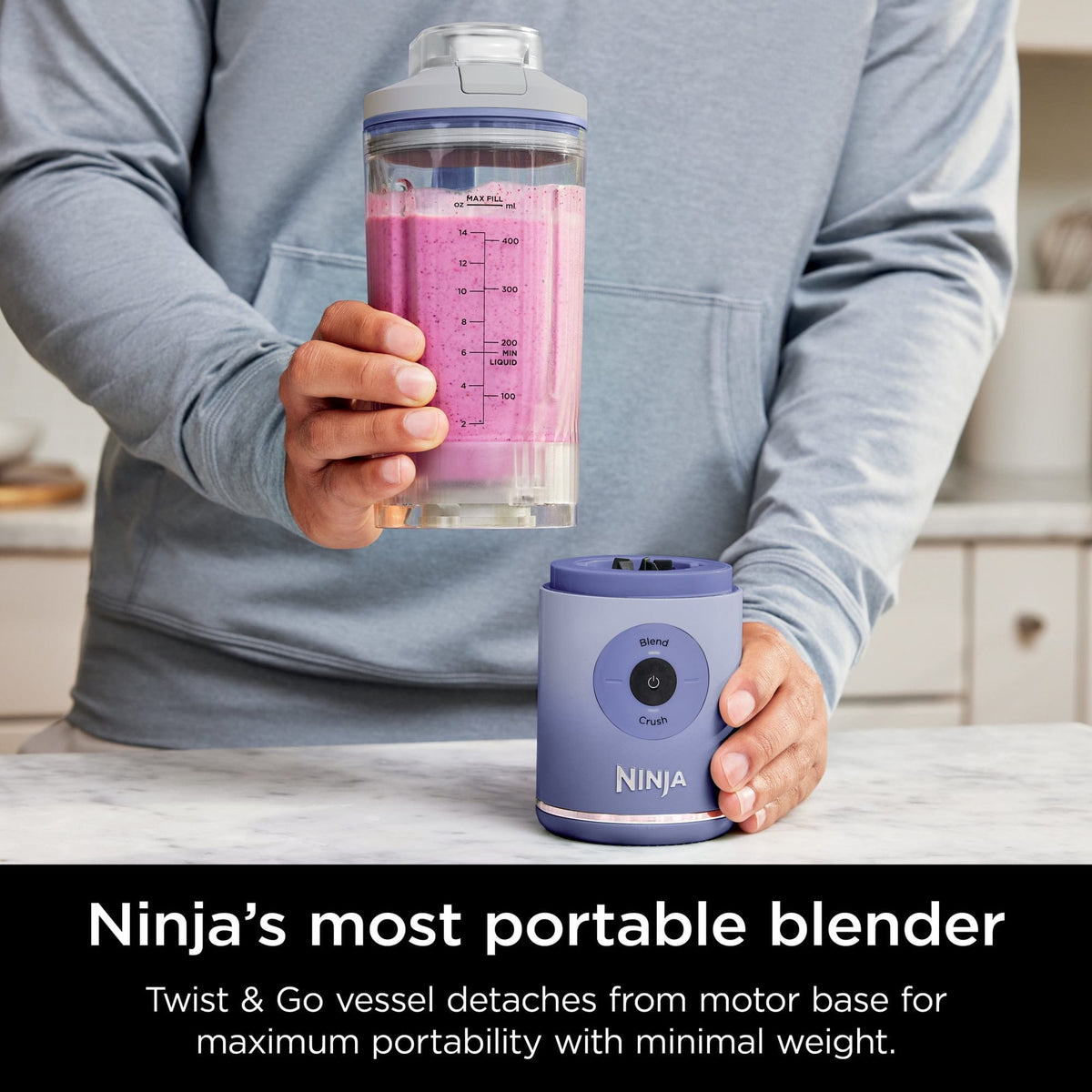 Ninja Blast Max Personal Cordless Blender for Smoothies, Frozen Drinks, Ice Crush, 20 oz. Twist & Go, Lavender - Certified Refurbished