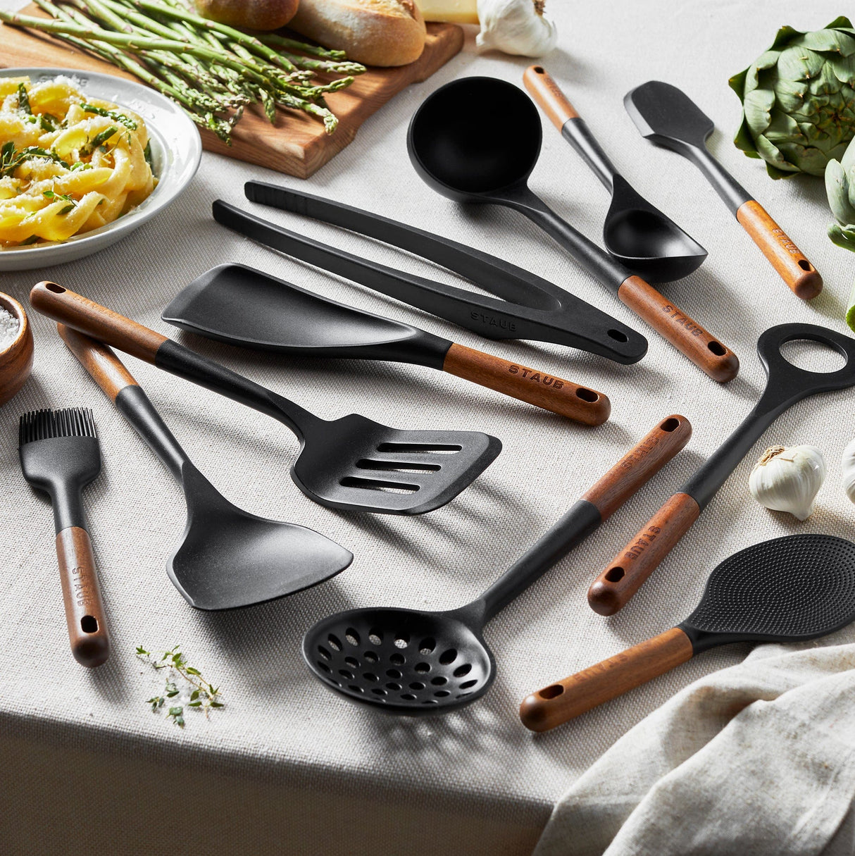Staub Silicone 11-piece Cooking Utensil Set, BPA-Free with Wood Handles