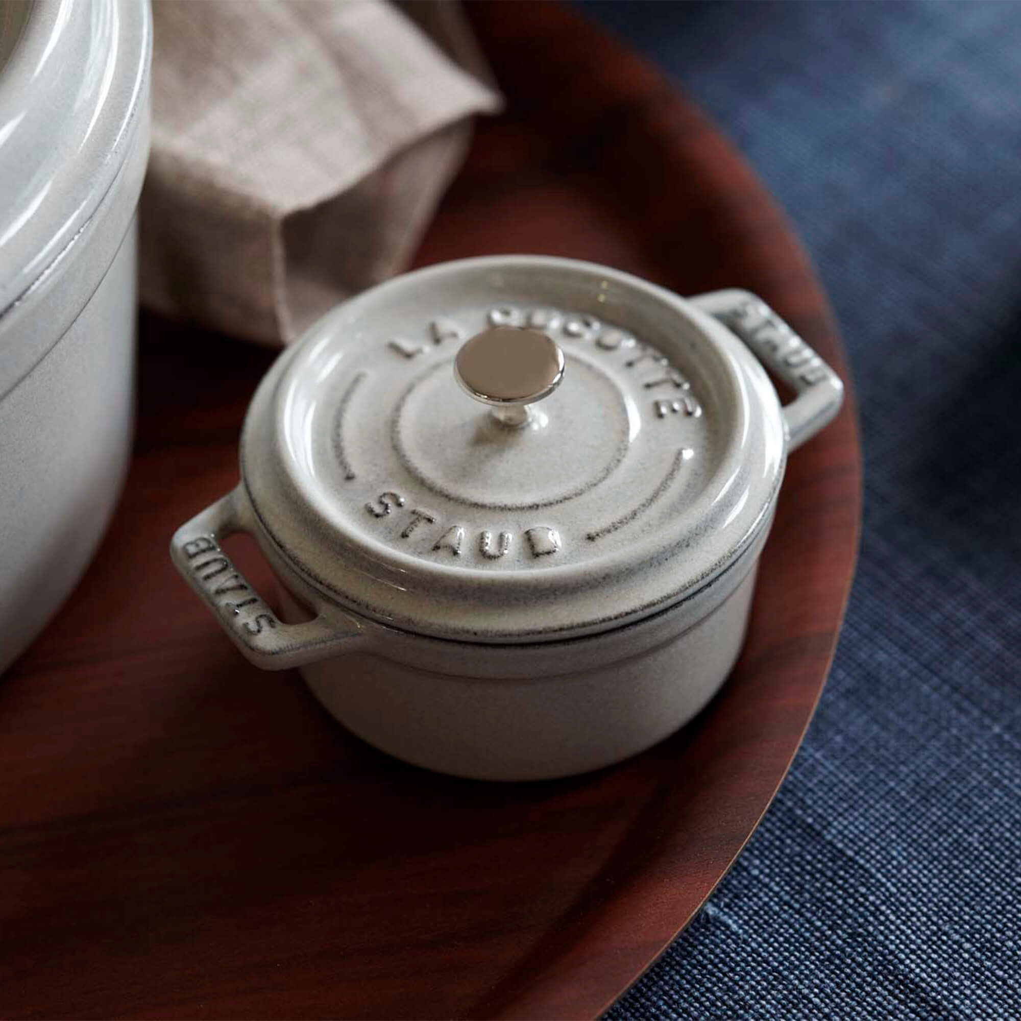 Staub Cast Iron 0.25-qt Mini Round Cocotte - White Truffle