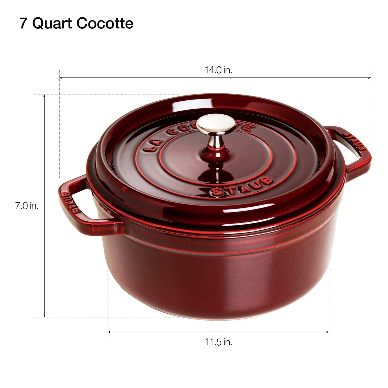Staub Cast Iron 7-qt Round Cocotte, Dutch Oven - Grenadine