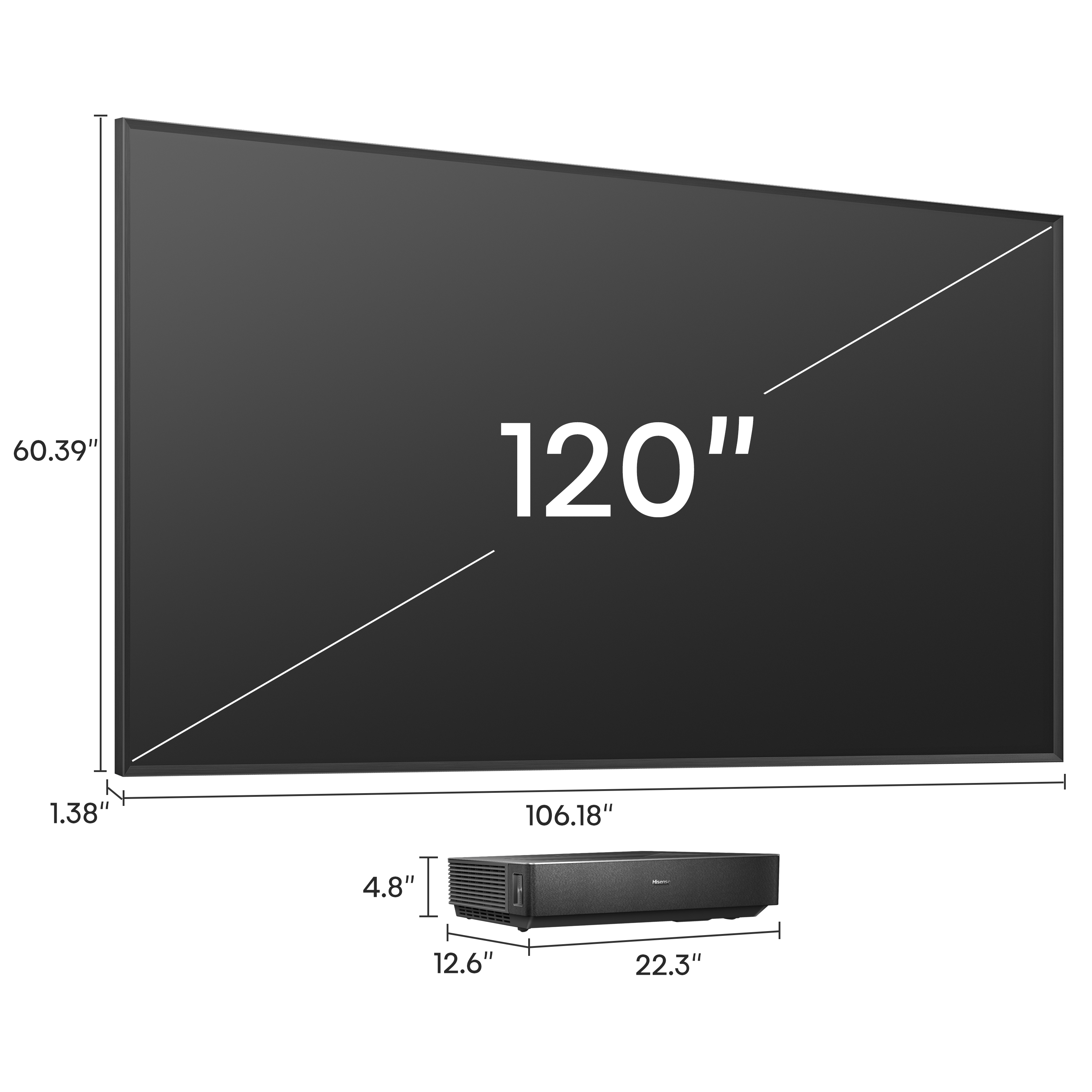 Hisense L5H Smart Short Throw Projector, 120" Diagonal, 4K UHD - Certified Refurbished