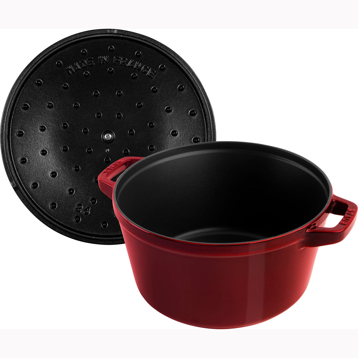Staub Cast Iron Set 4-pc, Stackable Space-Saving Cookware Set, Dutch Oven with Lid, Grenadine