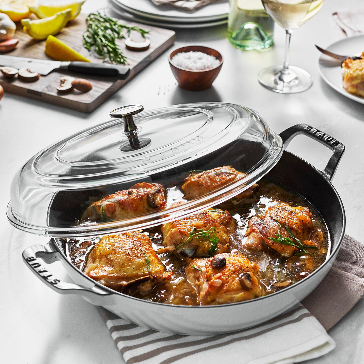 Staub Cast Iron 3.5-qt Braiser with Glass Lid - White