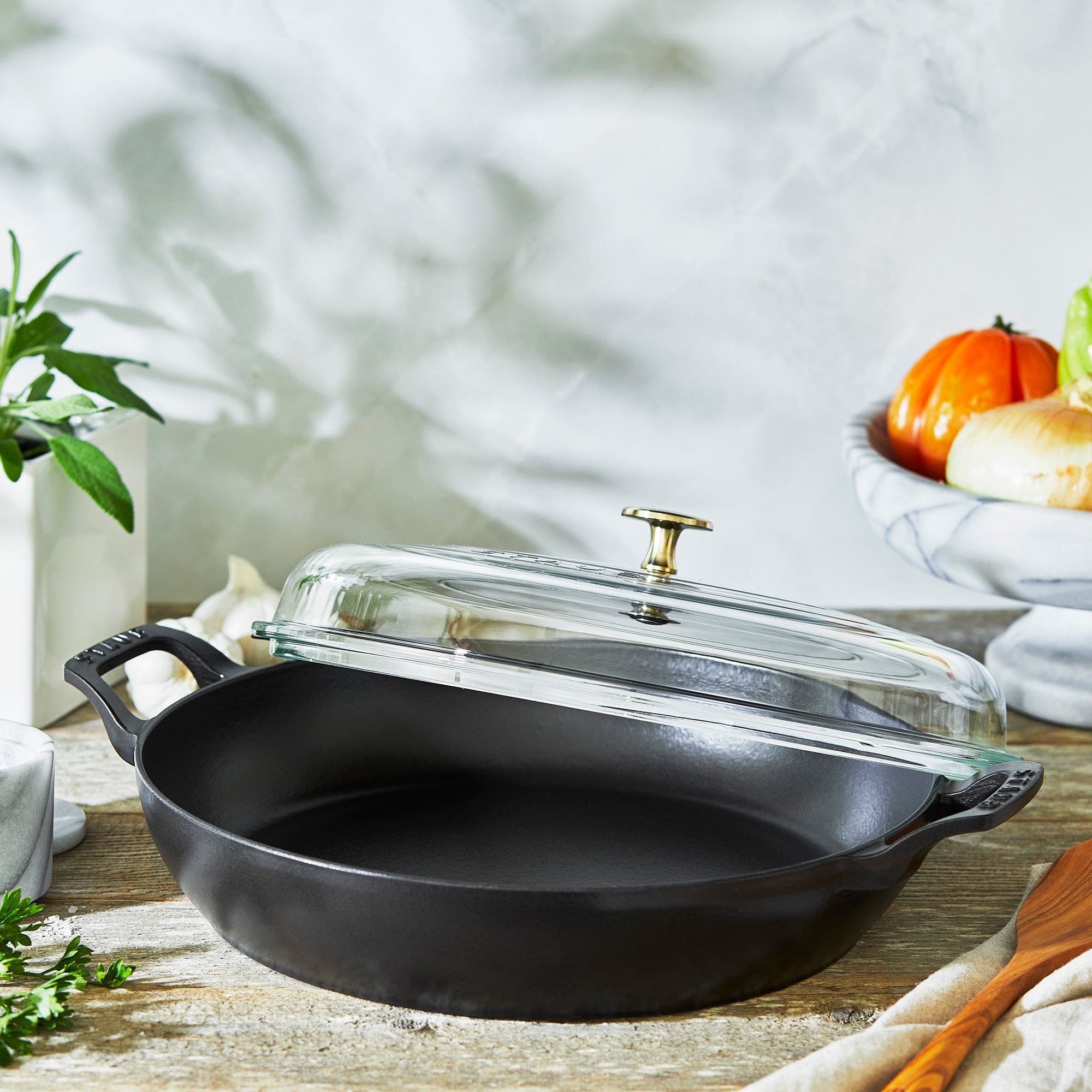 Staub Cast Iron 3.5-qt Braiser with Glass Lid - Matte Black