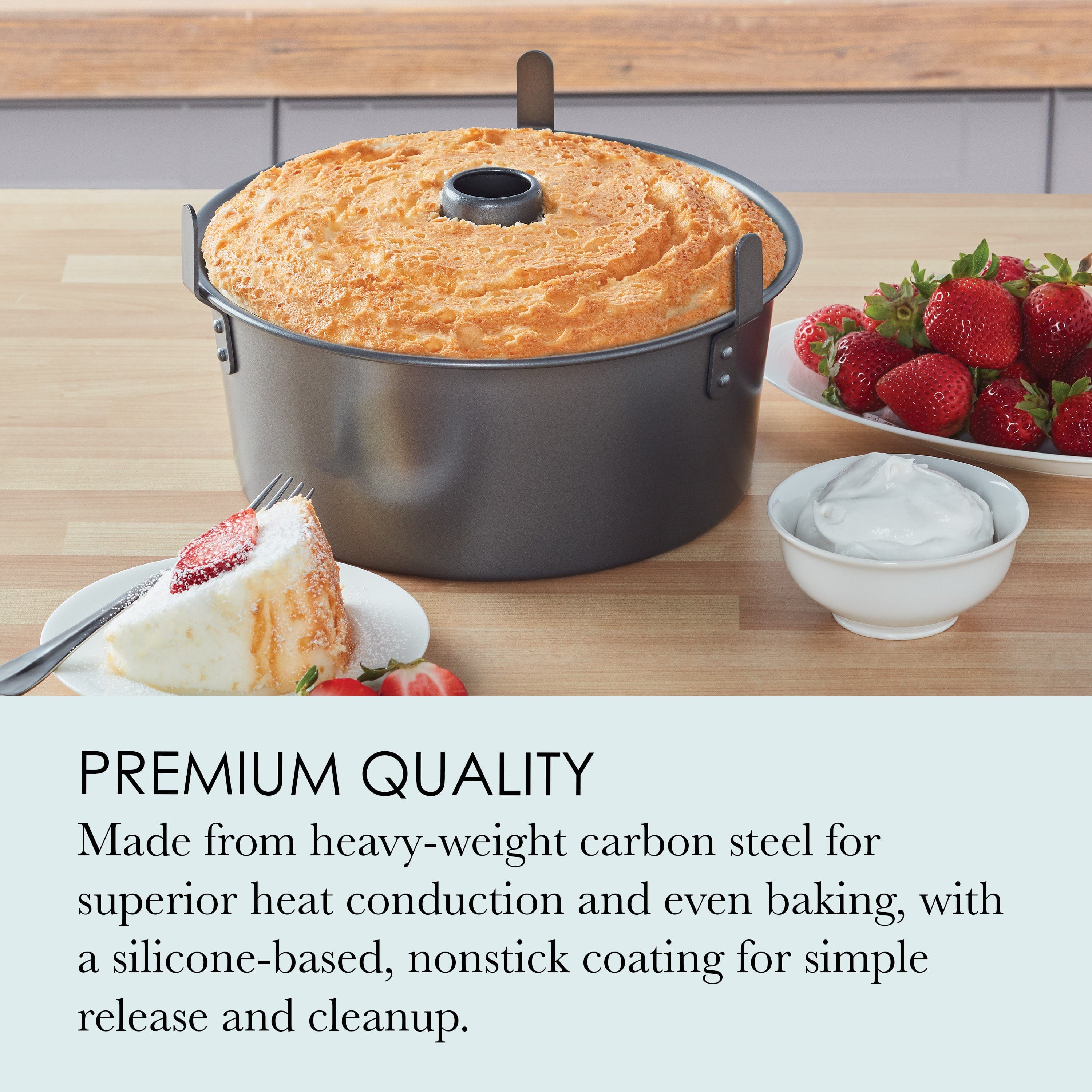 Chicago Metallic Professional 2-Piece 9.5-Inch Angel Food Cake Pan with Feet, 9.5 x 4