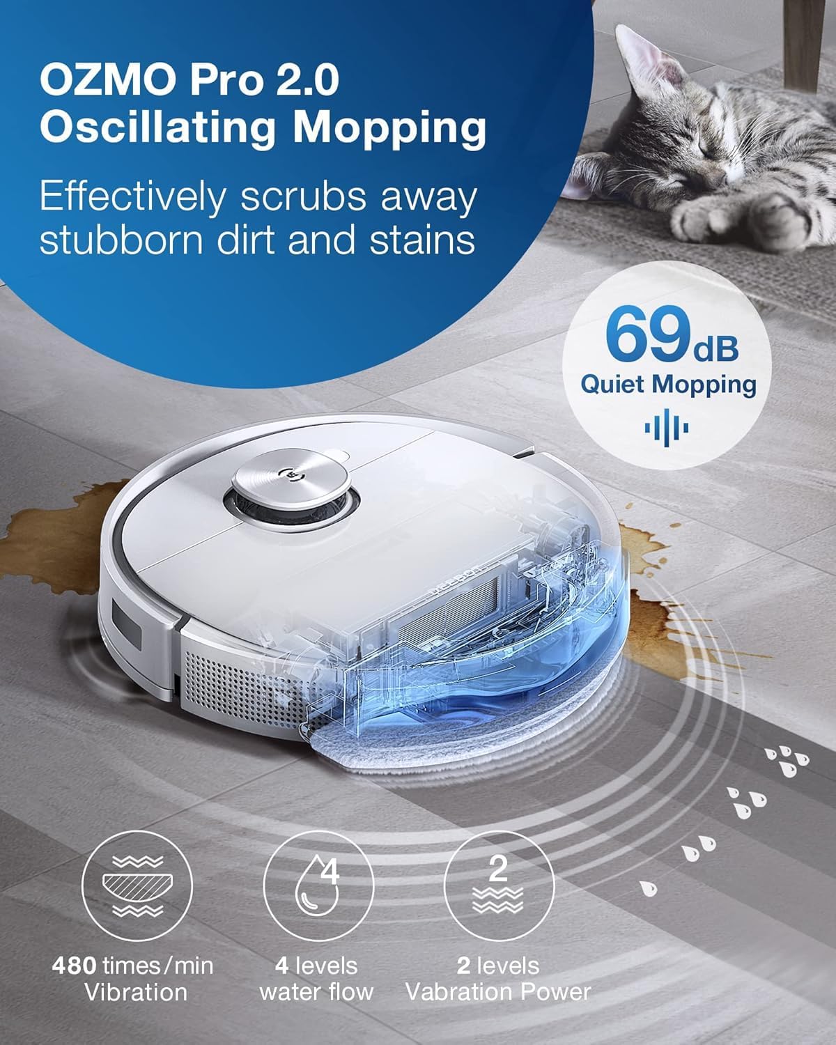 Ecovacs Deebot Teo+ Robot Vacuum & Mop Combo, Auto-Empty, 3000Pa, OZMO Pro 2.0, Built-In Air Freshener, White - Certified Refurbished