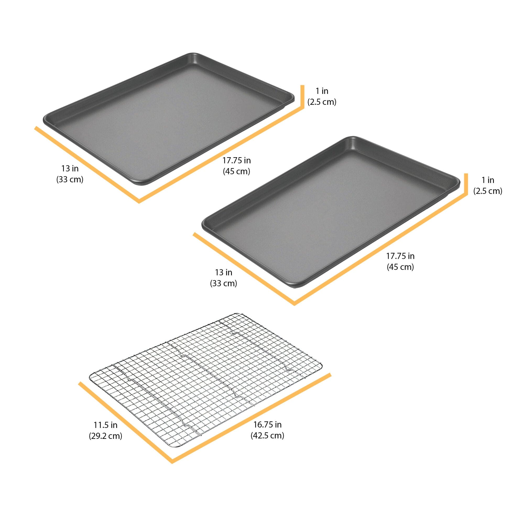 Chicago Metallic Professional Non-Stick Cookie and Jelly-Roll Pan Set with Cooling Rack, 17 by 12.25 Inches