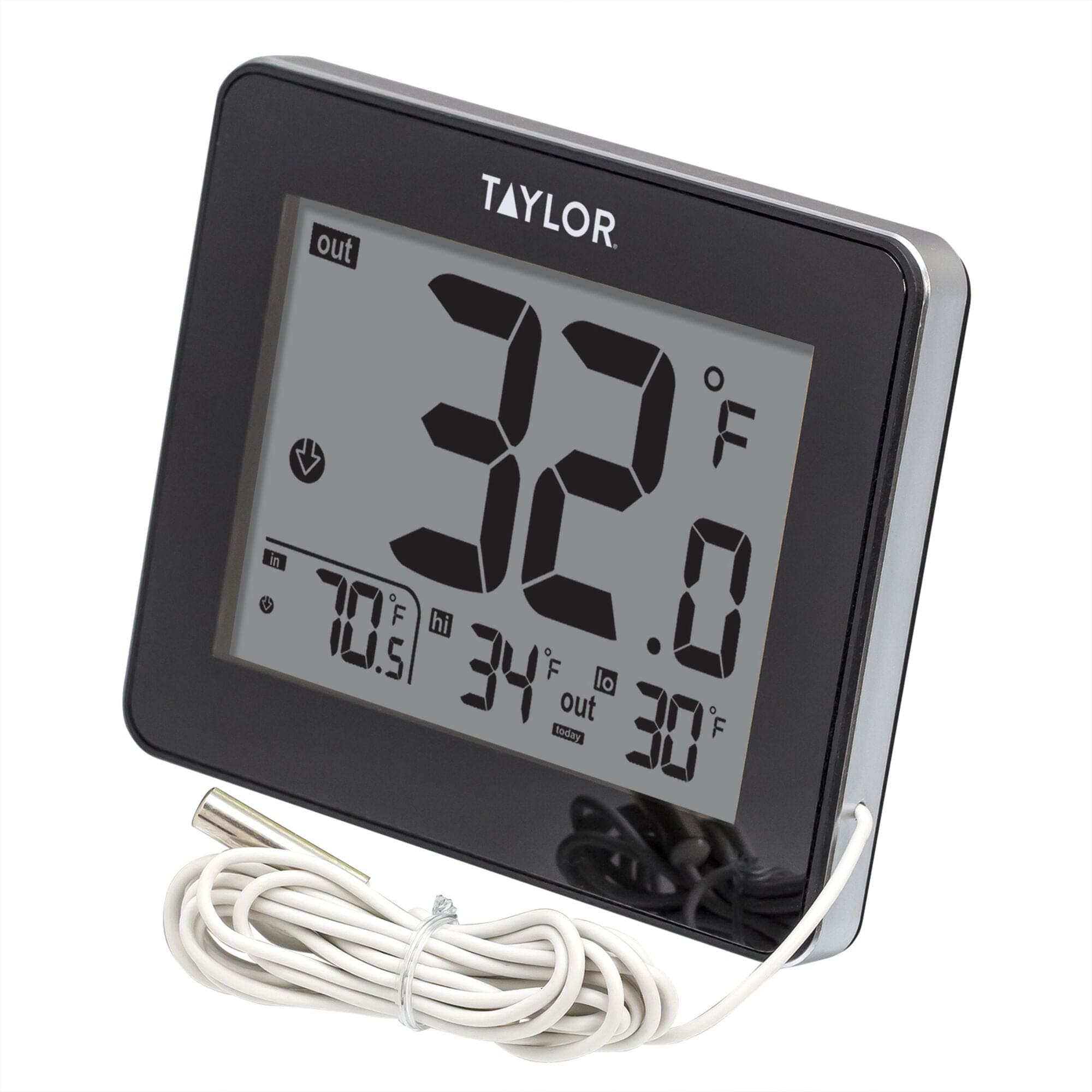 Taylor Wired Digital Indoor/Outdoor Thermometer with LED Display, Wired Probe Sensor for Home, Office, White