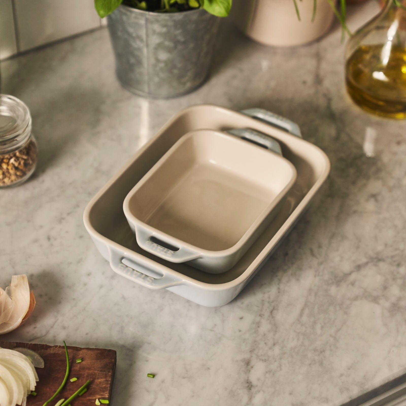 Staub Ceramic 2-pc Rectangular Baking Dish Set - Macaron Pastel Blue