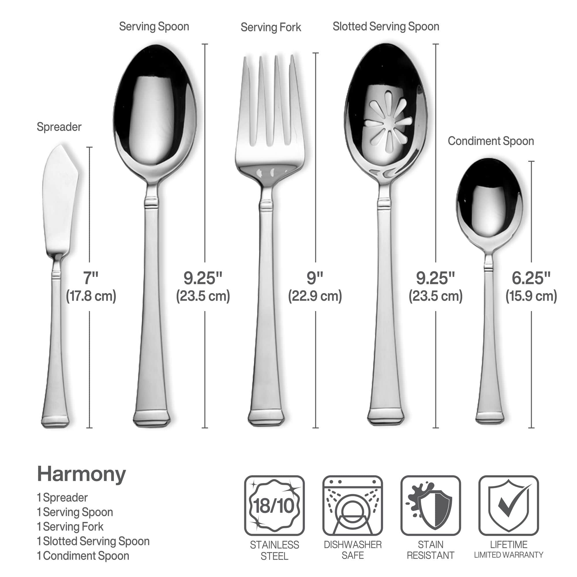 Mikasa Harmony 65-Piece 18/10 Stainless Steel Flatware Set with Utensil-Serving Set, Silver