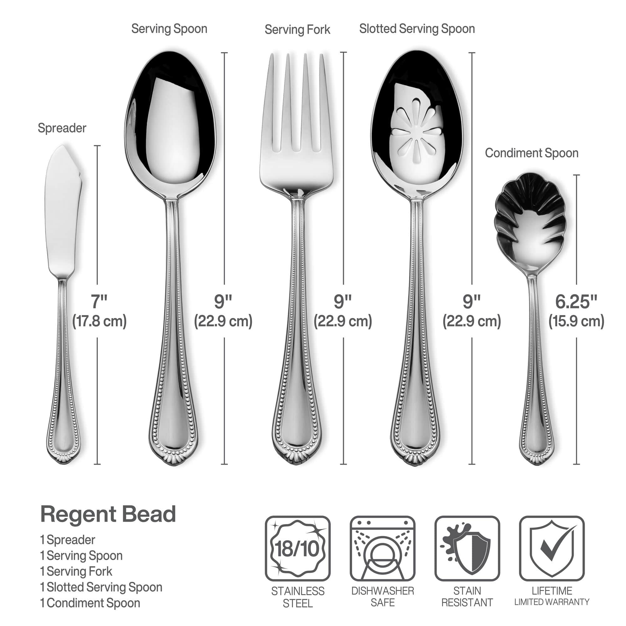 Mikasa Regent Bead 65-Piece 18/10 Stainless Steel Flatware Set with Serving Utensil Set, Service for 12