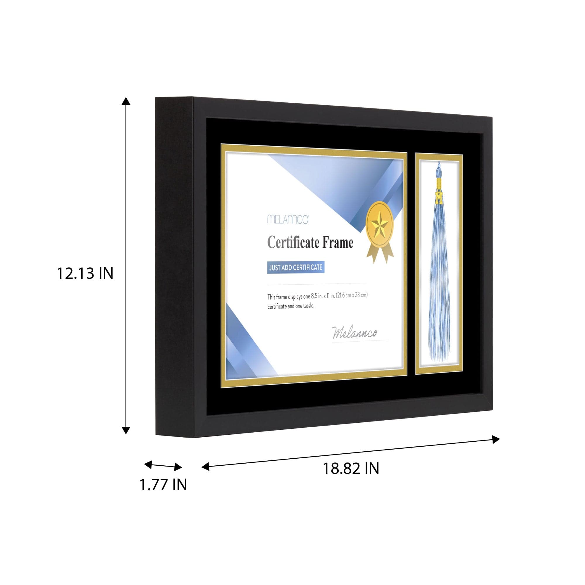 Melannco 18.8x12.1 Inch Black Wood Diploma Frame, Tassel Holder, for 8.5x11 Inch Certificate