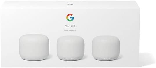 Google Nest Wi-Fi AC2200 Mesh Router with Google Assistant, Smart Tech, 5400 Sq. Ft. Coverage Area, 3-Pack, Snow - Refurbished