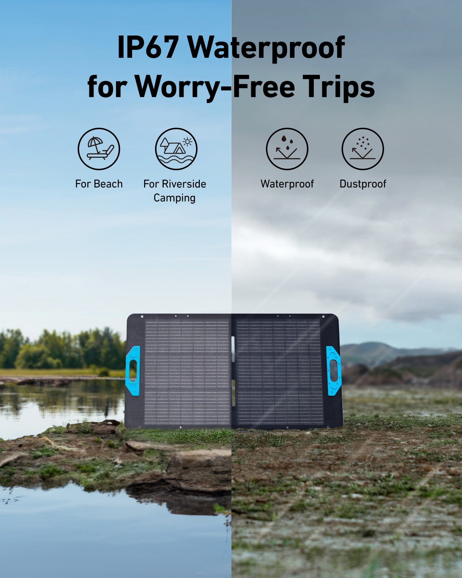Anker SOLIX PS100 Portable Solar Panel, 100W High-Efficiency, IP67 Water-Resistant, Foldable Design for Solar Generator, Outdoor & Emergency Backup