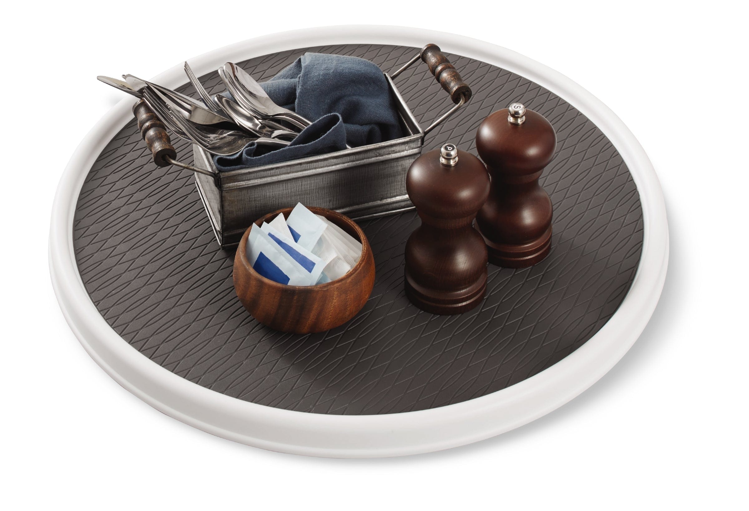 Copco Non-Skid Pantry Cabinet Lazy Susan Turntable, 18-Inch, White/Gray