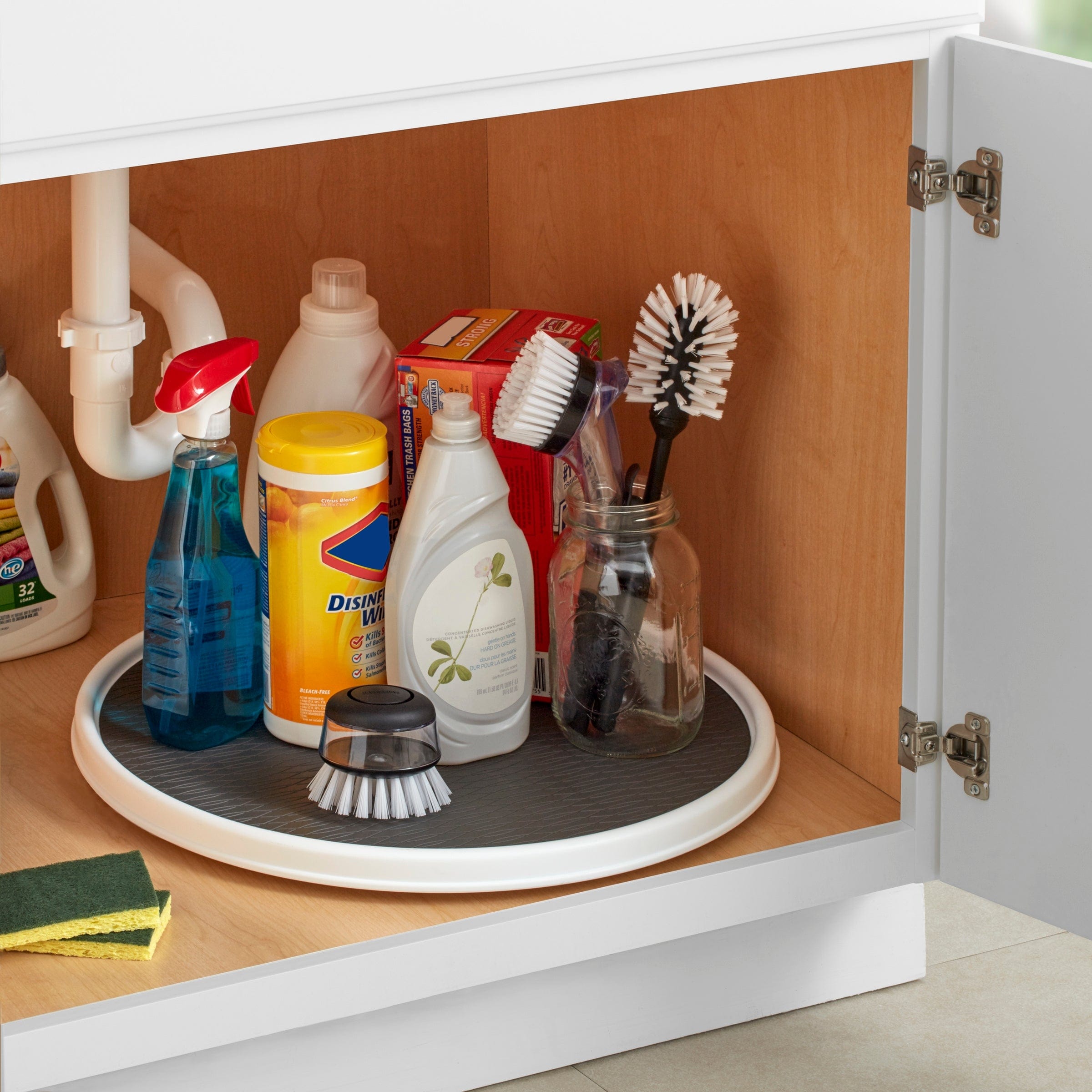 Copco Non-Skid Pantry Cabinet Lazy Susan Turntable, 18-Inch, White/Gray