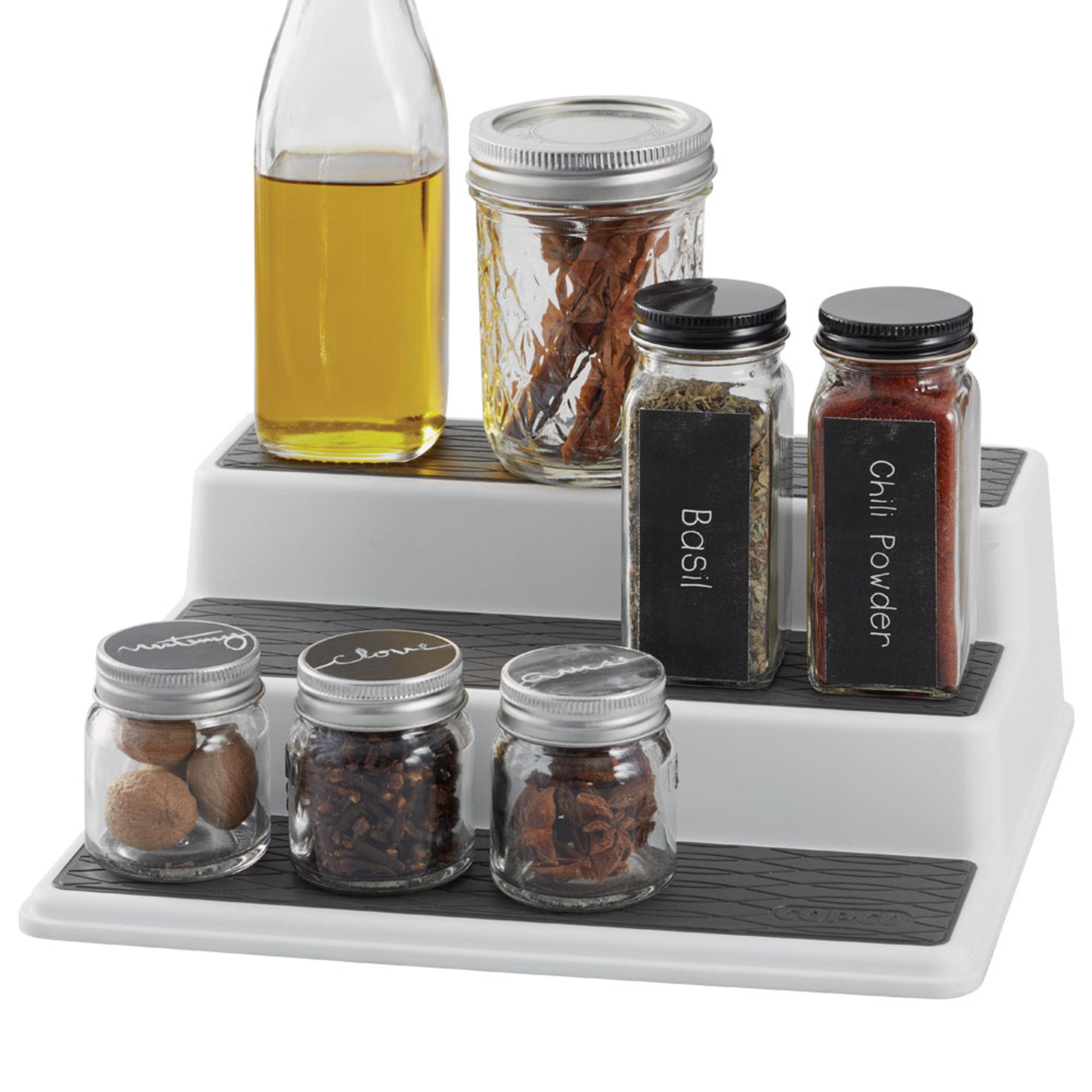 Copco Non-Skid 3-Tier Spice Pantry Kitchen Cabinet Organizer, 15-Inch, White/Gray