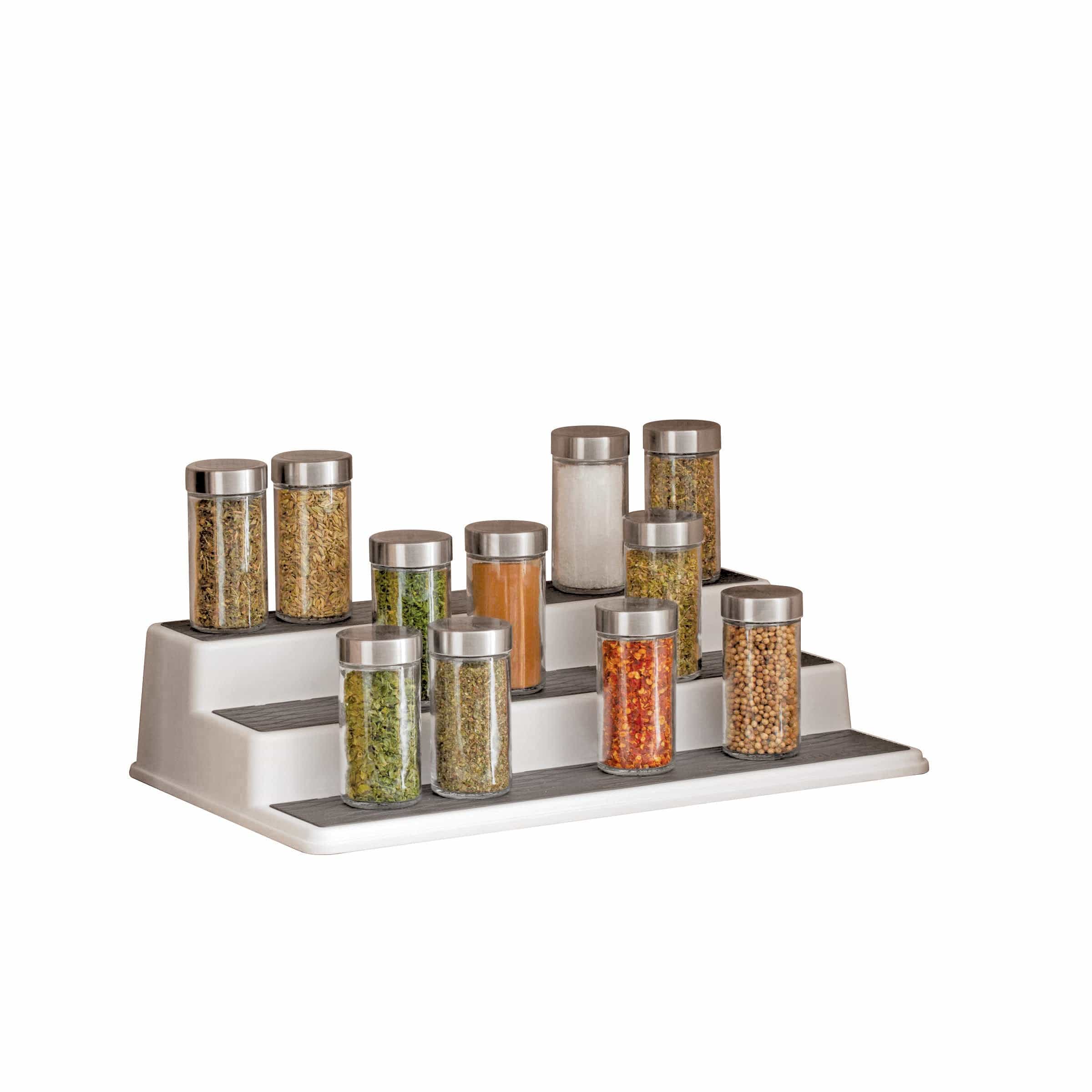 Copco Non-Skid 3-Tier Spice Pantry Kitchen Cabinet Organizer, 15-Inch, White/Gray