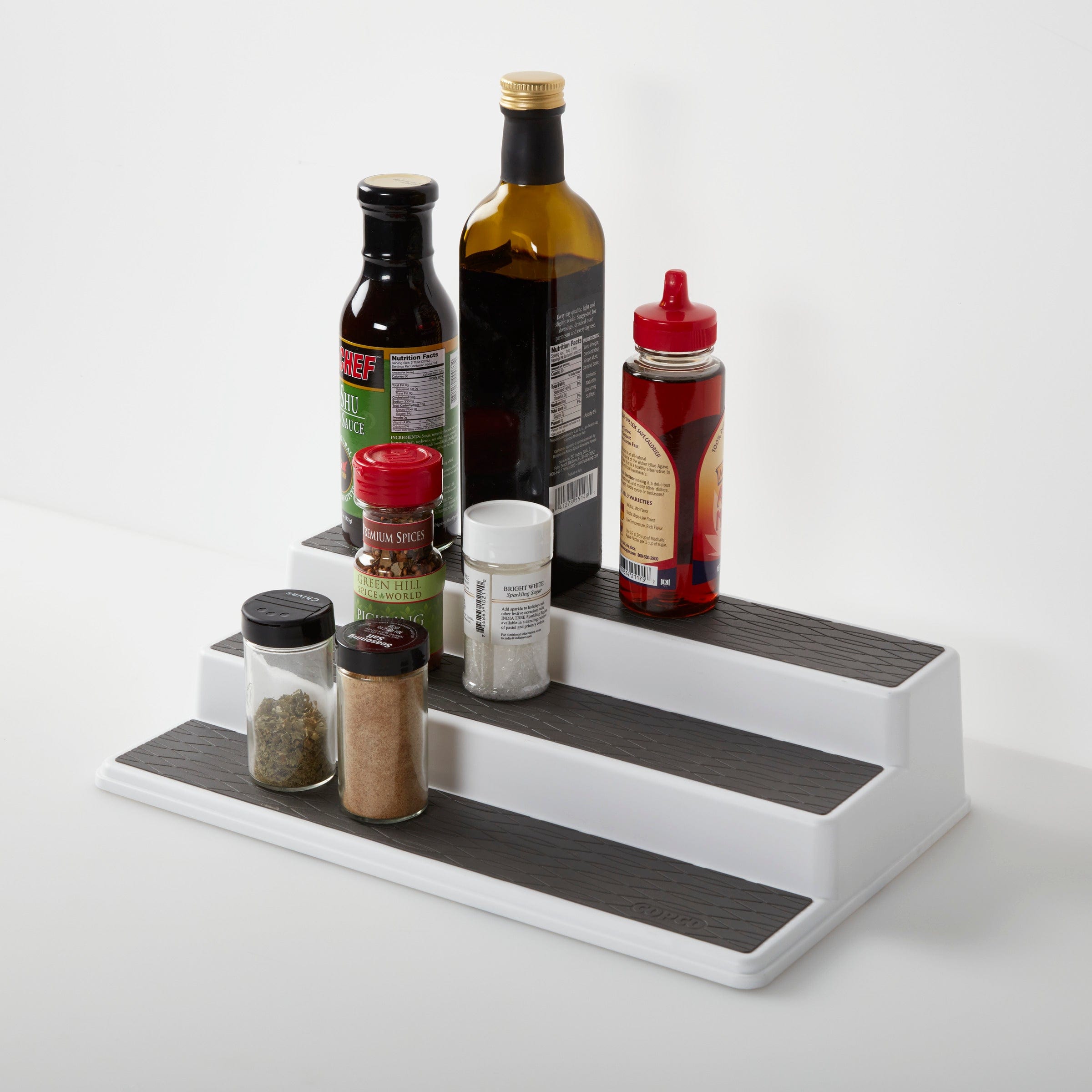 Copco Non-Skid 3-Tier Spice Pantry Kitchen Cabinet Organizer, 15-Inch, White/Gray
