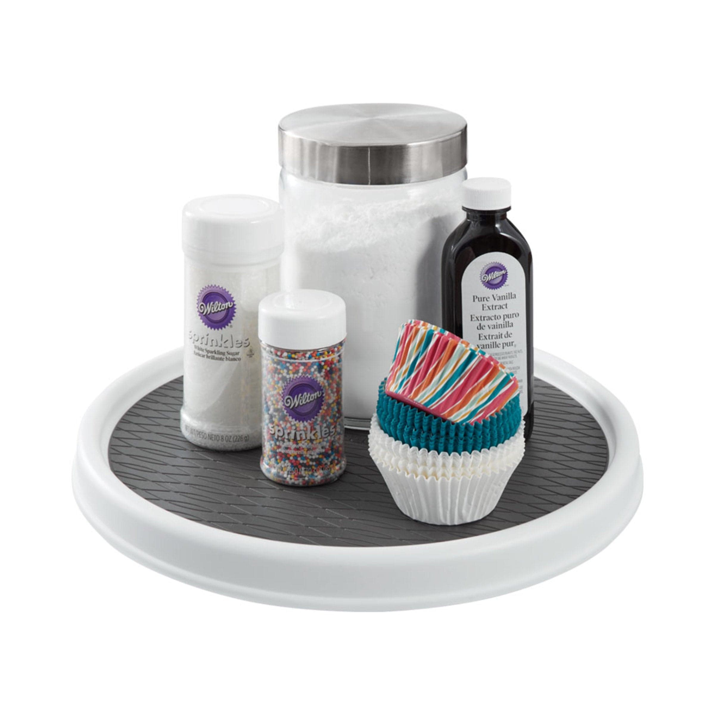 Copco Basics Non-Skid Pantry Cabinet Lazy Susan Turntable, 12-Inch, White/Gray, 1 Count (Pack of 1)