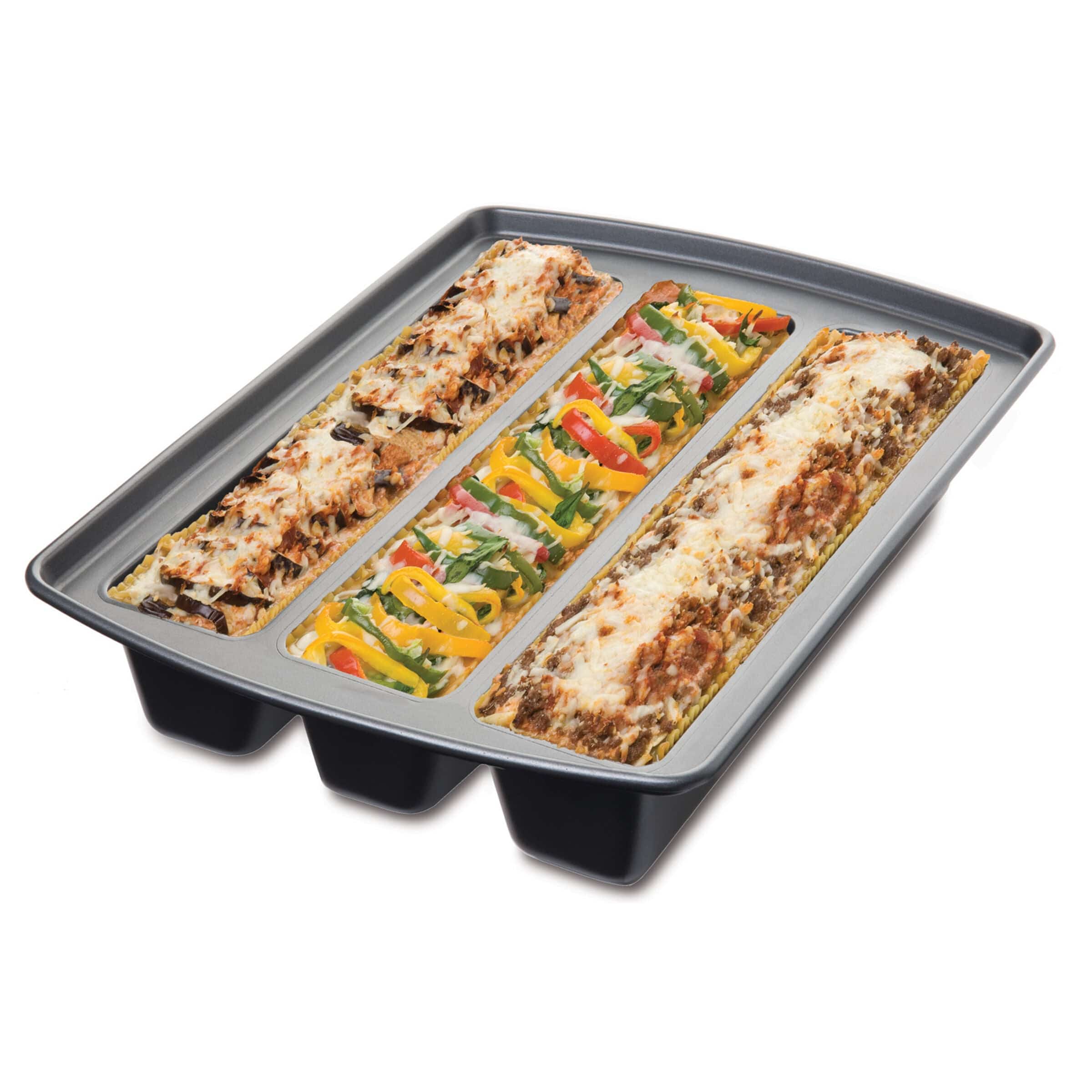 Chicago Metallic Professional Lasagna Trio Pan, Perfect for loaf breads, cakes and more 12.5x16x3 inches, Silver