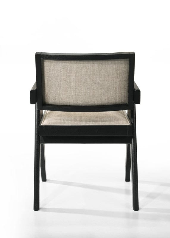 Willow & Hearth Jasper 21"W Set of 2 Ebony Black Dining Arm Chairs with Beige Upholstered Seat