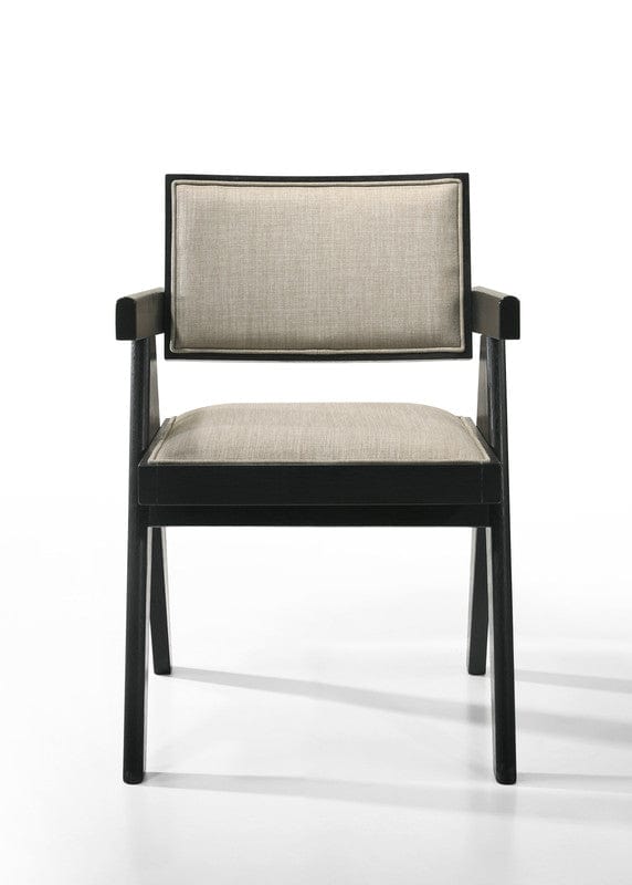 Willow & Hearth Jasper 21"W Set of 2 Ebony Black Dining Arm Chairs with Beige Upholstered Seat