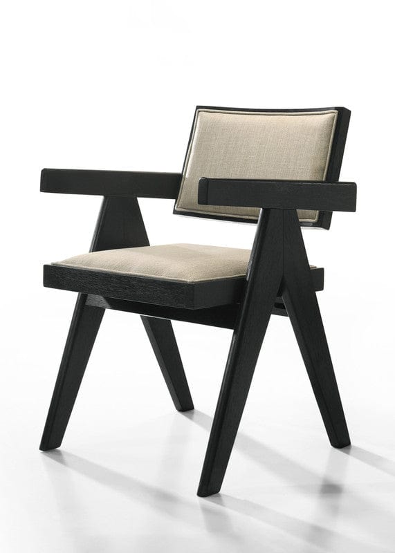Willow & Hearth Jasper 21"W Set of 2 Ebony Black Dining Arm Chairs with Beige Upholstered Seat