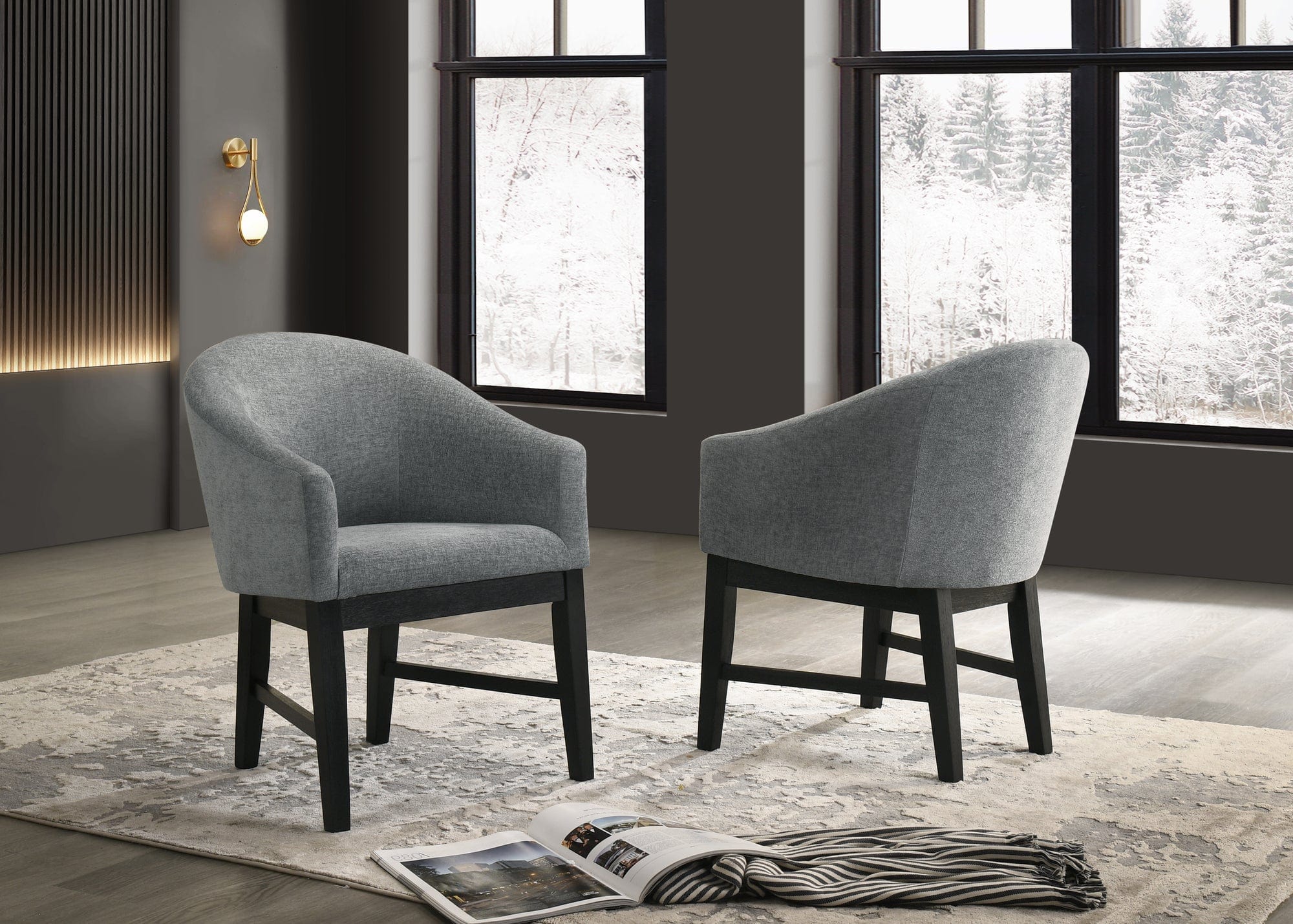 Willow & Hearth Haven Set of 2 Gray Fabric Barrel Dining Chair with Black Finish Legs