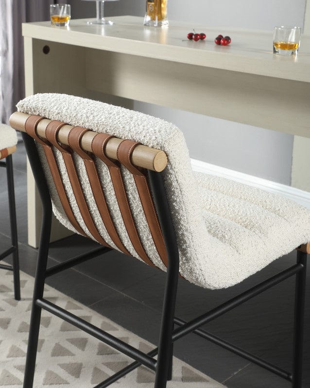 Willow & Hearth Lahni 17.75"W White Boucle Fabric Counter Height Chair