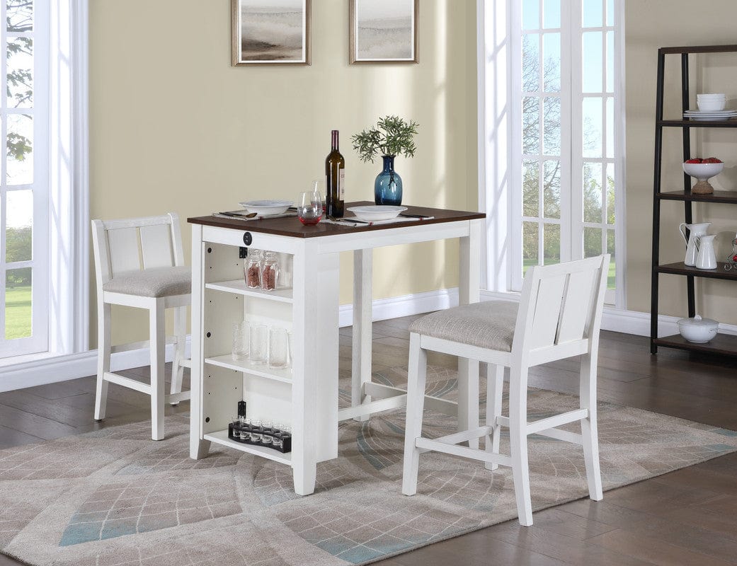 Willow & Hearth Graham 36"W 3-Piece White Finish Small Space Counter Height Dining Table with Shelves and 2 Chairs