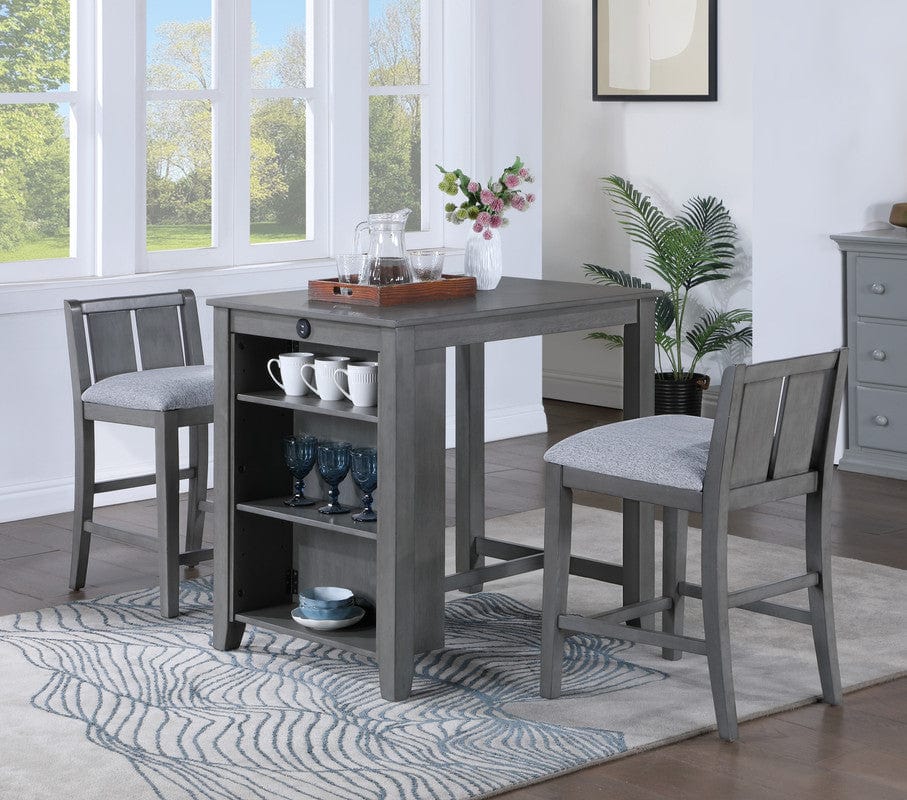 Willow & Hearth Graham 36"W 3-Piece Gray Finish Small Space Counter Height Dining Table with Shelves and 2 Chairs