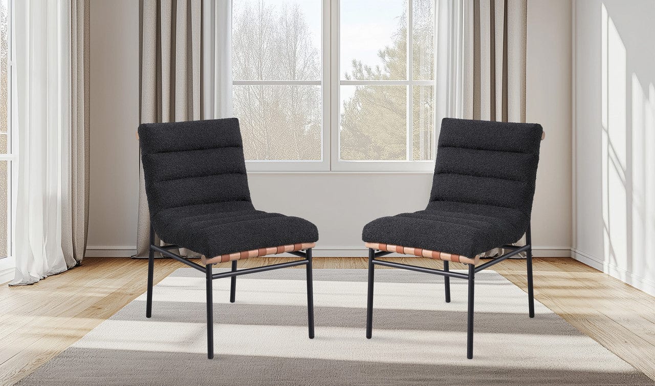 Willow & Hearth Lahni Black Boucle Fabric Set of 2 Dining Chair with Black Iron Legs