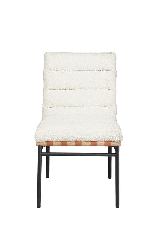 Willow & Hearth Lahni White Boucle Fabric Set of 2 Dining Chair with Black Iron Legs