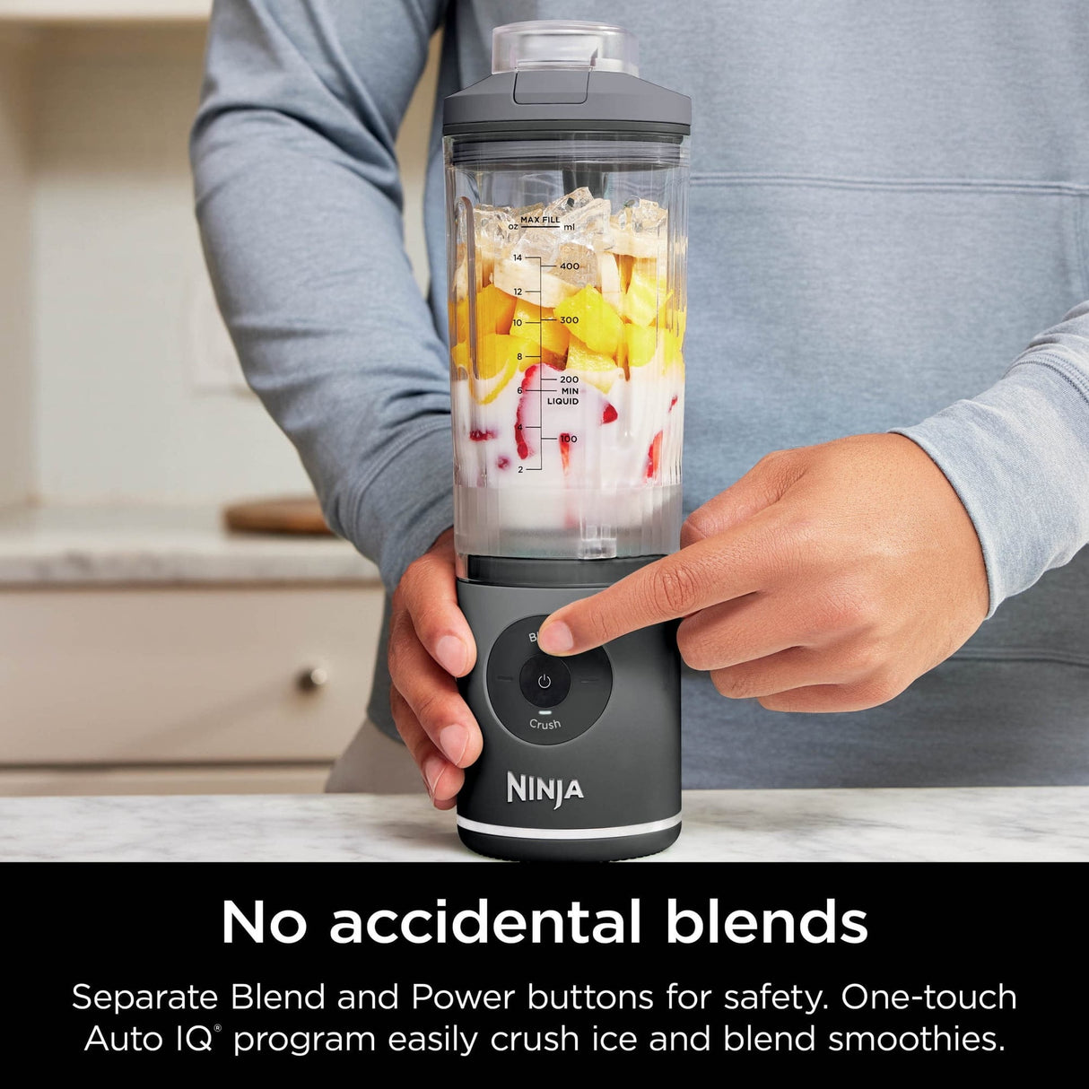 Ninja Blast Max Personal Cordless Blender for Smoothies, Frozen Drinks, Ice Crush, 20 oz. Twist & Go, Gray - Certified Refurbished