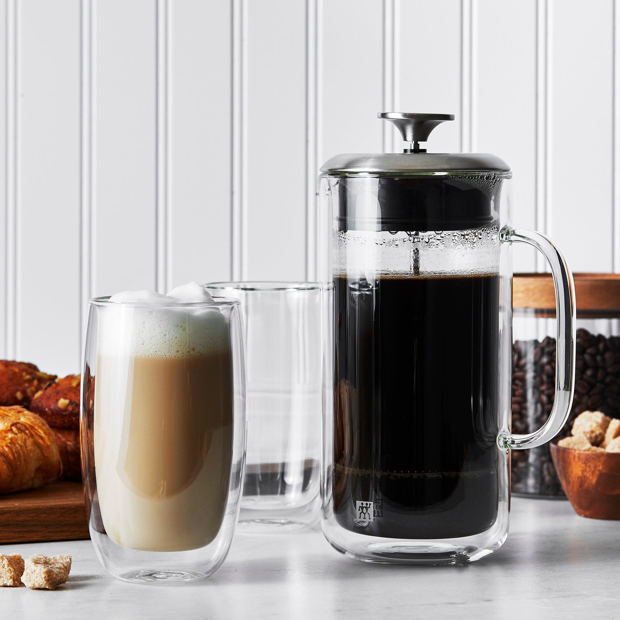 Zwilling Sorrento Double Wall French Press and Latte Glasses