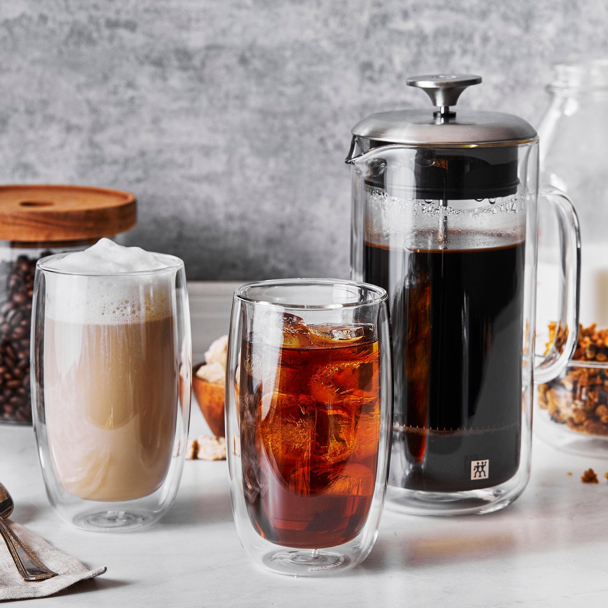 Zwilling Sorrento Double Wall French Press and Latte Glasses