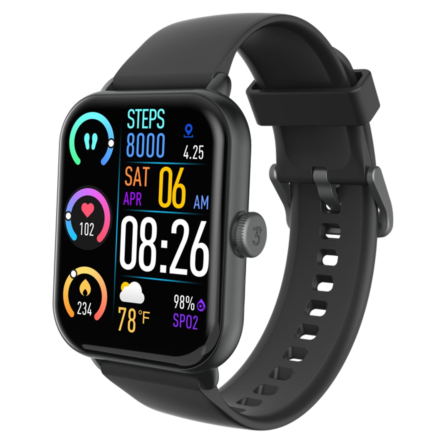 3Plus Vibe Lite BT Smartwatch with 1.96" Color Touch Screen, Bluetooth Calling, Heart Rate/Blood Oxygen/Sleep, 24 Workouts, and IP68 Water-Resistant