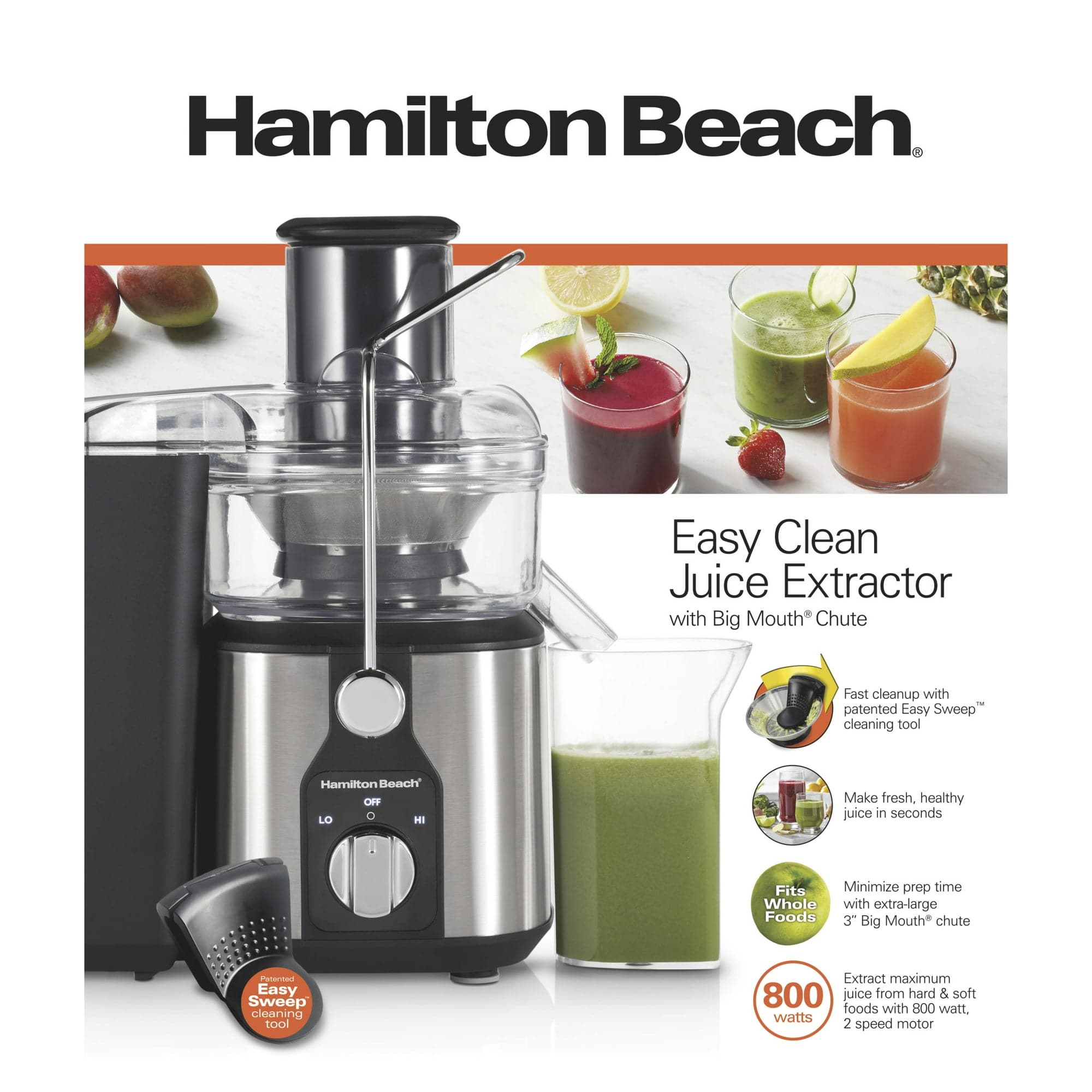 Hamilton Beach Easy Clean Juicer, Juice Extractor, Big Mouth Chute - Certified Refurbished