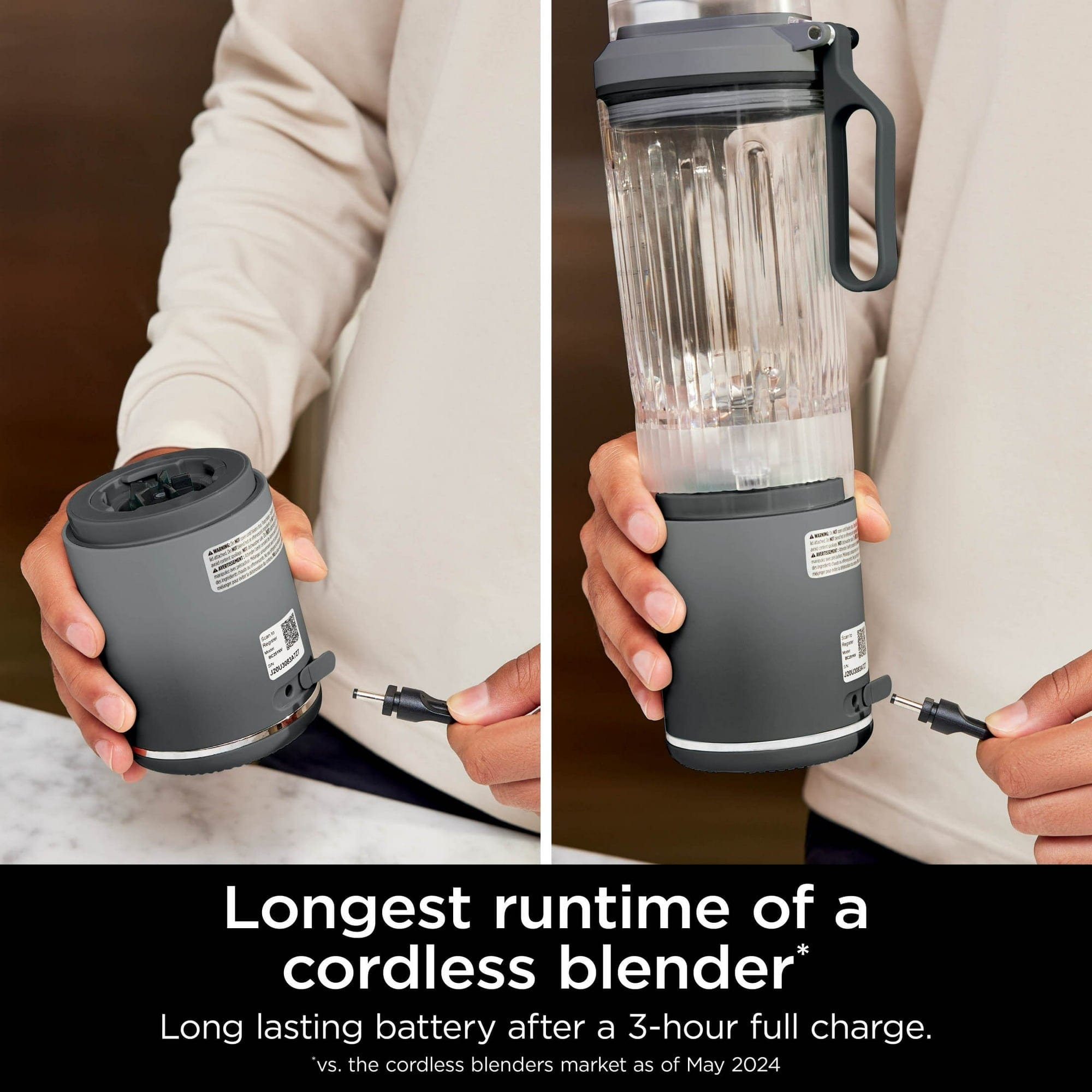 Ninja Blast Max Personal Cordless Blender for Smoothies, Frozen Drinks, Ice Crush, 20 oz. Twist & Go Vessel, Gray - Certified Refurbished