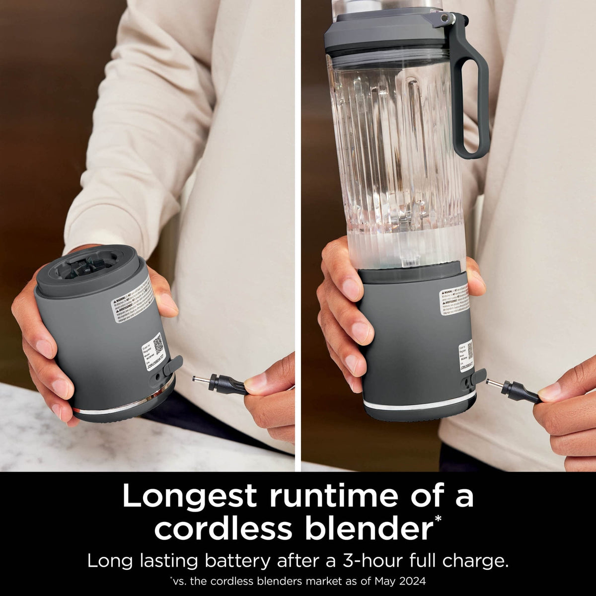 Ninja Blast Max Personal Cordless Blender for Smoothies, Frozen Drinks, Ice Crush, 20 oz. Twist & Go, Gray - Certified Refurbished