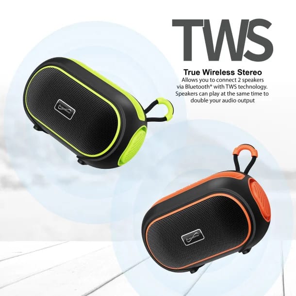 Supersonic 7-Watt-RMS VIBE!! DOCK Portable Bluetooth Rechargeable Speaker with Phone Holder, TWS, FM, USB/microSD Inputs, Strap, Green