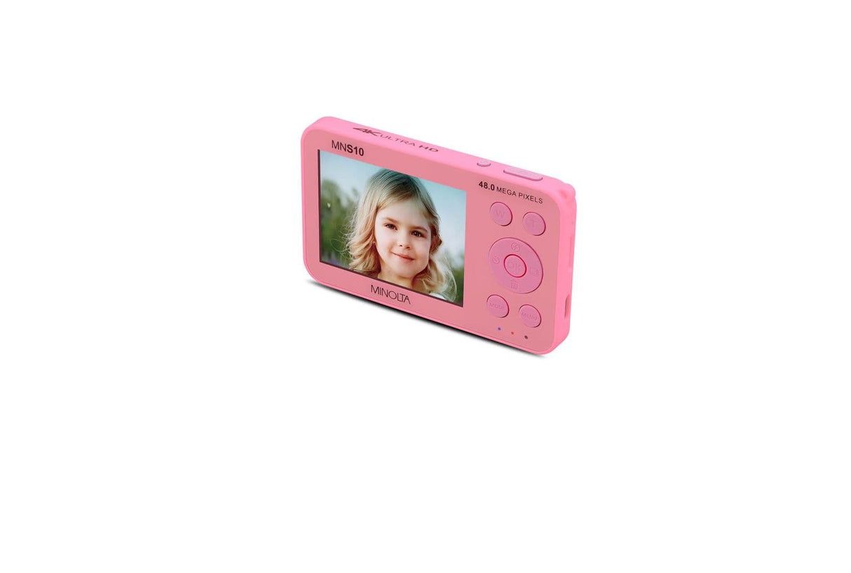 Minolta MNS10 Super Slim 48MP Digital Camera, 4K Ultra HD Video, AI Filters, Pink