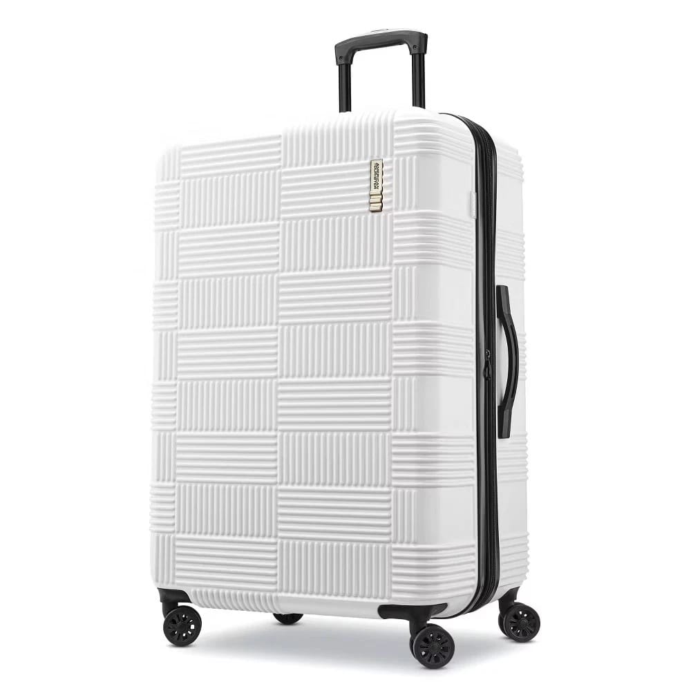 American Tourister NXT Hardside Large Checked Spinner Suitcase, White