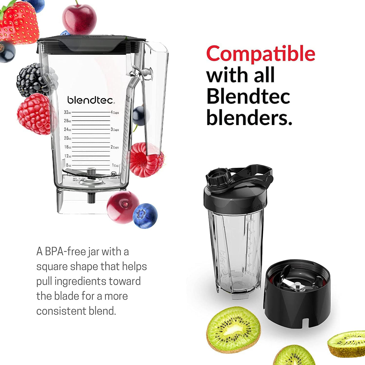 Blendtec FourSide Jar, 32 oz, Clear