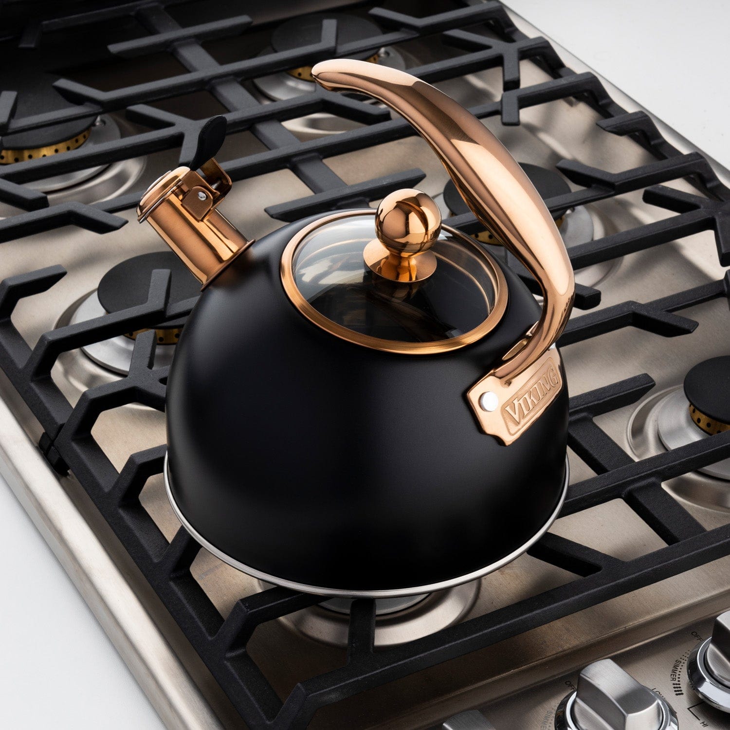 Viking 2.6-qt Stainless Steel Whistling Kettle with 3-Ply Base, Black & Copper