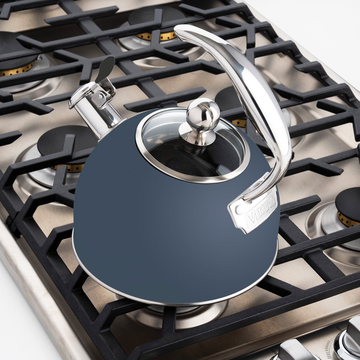 Viking 2.6-qt Stainless Steel Whistling Kettle with 3-Ply Base, Blue