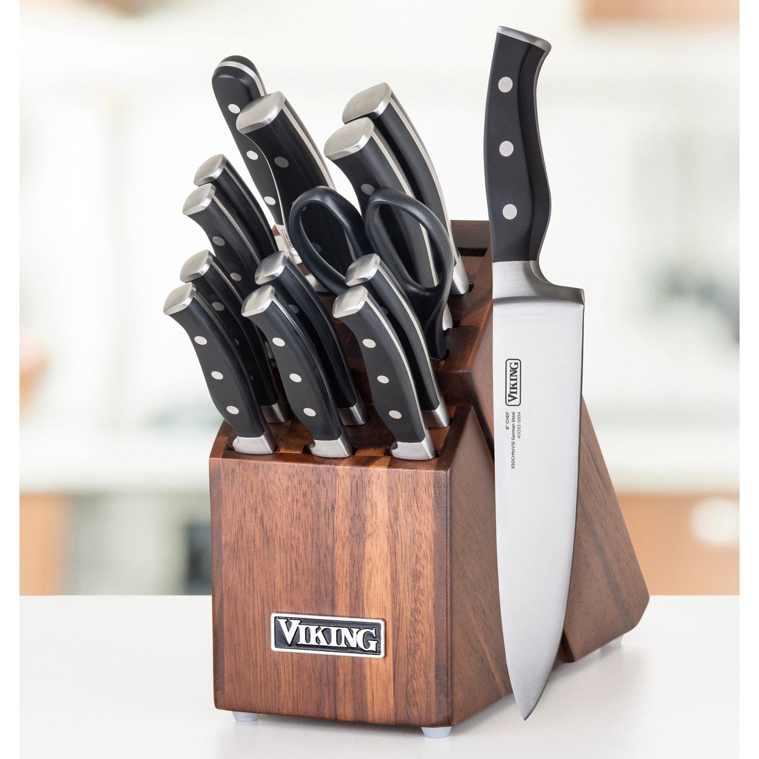 Viking 15-pc Stainless Steel Cutlery Block Set, Acacia Block