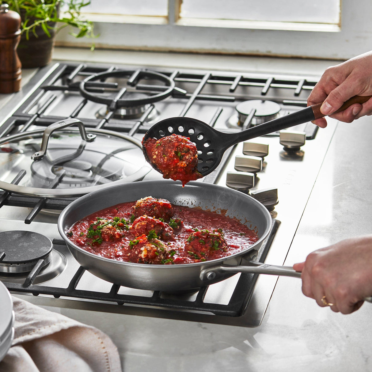 Staub Silicone Skimming Ladle, BPA-Free Cooking Utensil with Wood Handle